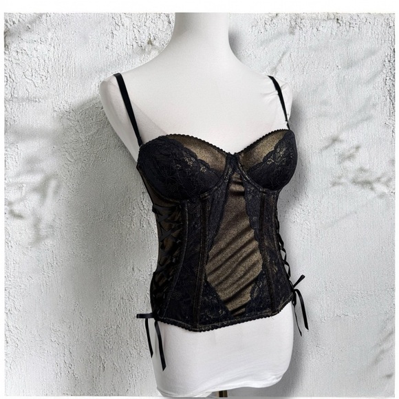La SENZA Other - 🖤 Gothic Lace Corset Top – Steampunk Whimsigoth Romance y2k gold S